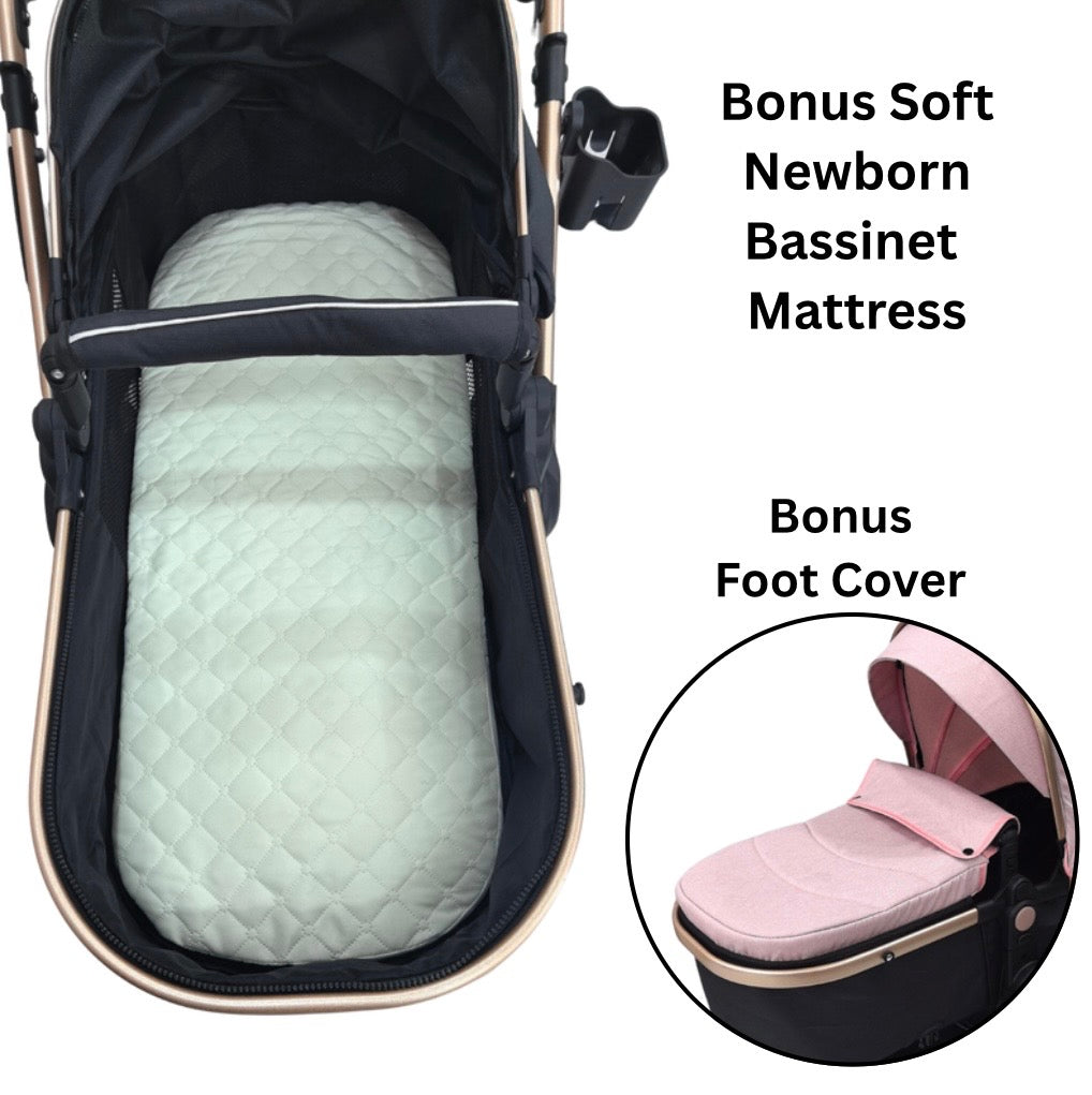 Preorder- Supra 3-in-1 Travel System - Stroller, Bassinet & Capsule Car Seat with Pink Skin