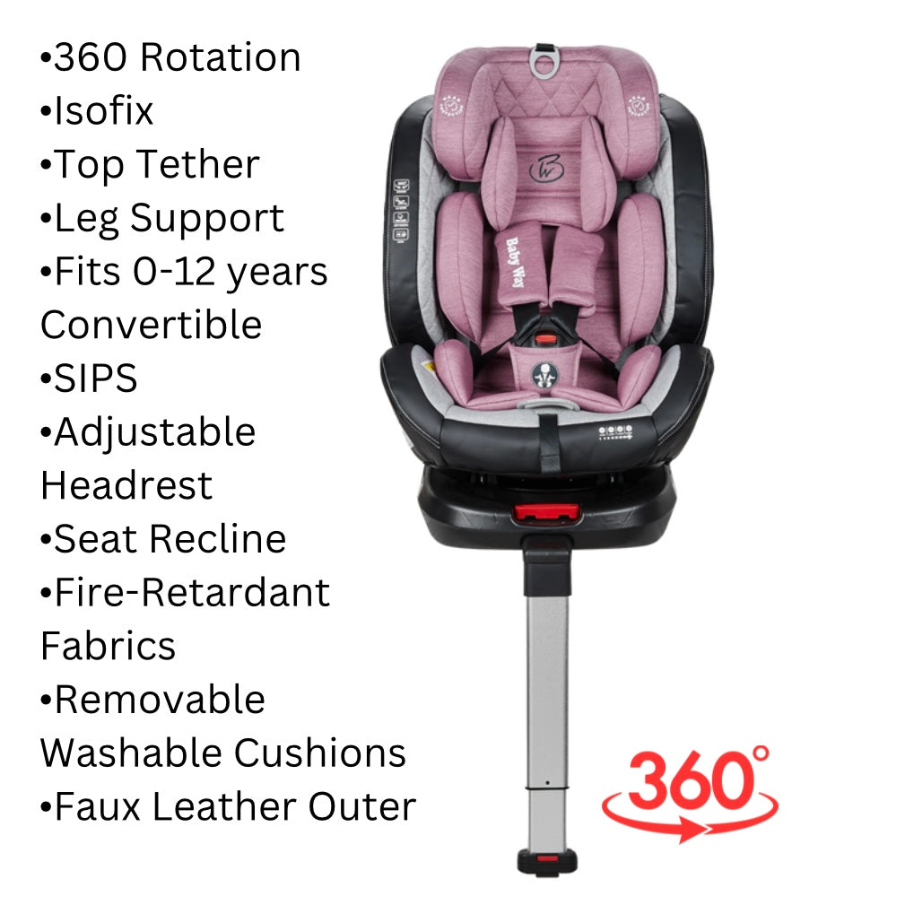 Royal 360° Rotating Convertible Car Seat with ISOFIX & Leg Support - Pink