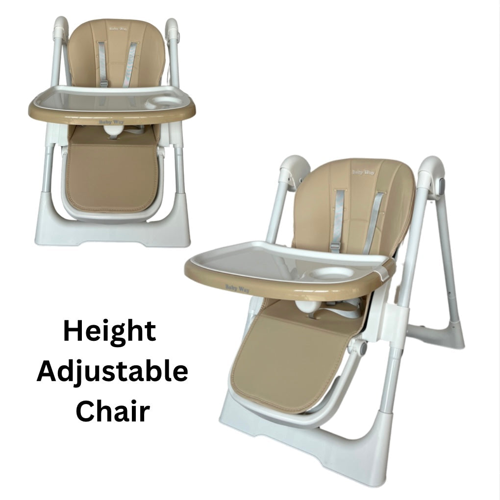 Elevate Adjustable and Folding High Chair with Locking Wheels & Storage Basket - BEIGE