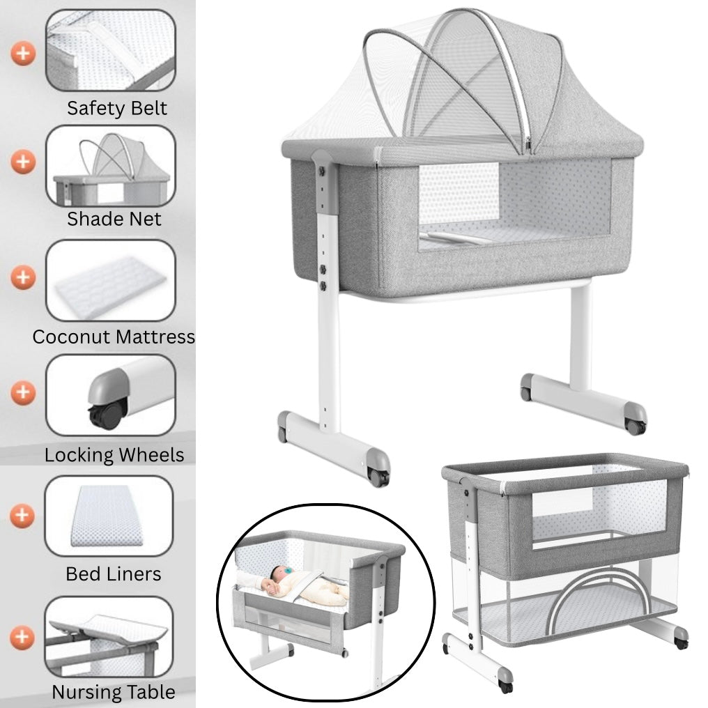 3-in-1 Bedside Bassinet & Co-Sleeper – Adjustable Height Baby Bed with Mattress