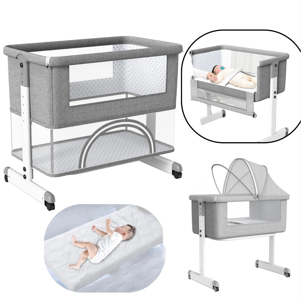 3-in-1 Bedside Bassinet & Co-Sleeper – Adjustable Height Baby Bed with Mattress