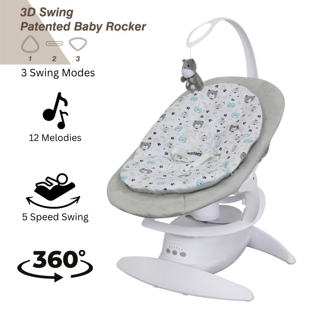 2-in-1 Electric Orbit 3D Advanced Baby Swing & Rocker with 360 Rotation and Toy