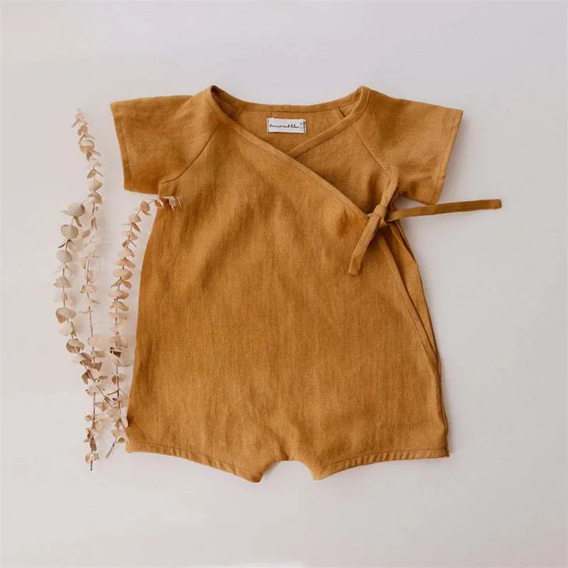Organic Linen Cotton Baby Romper - Breathable Summer Bodysuit