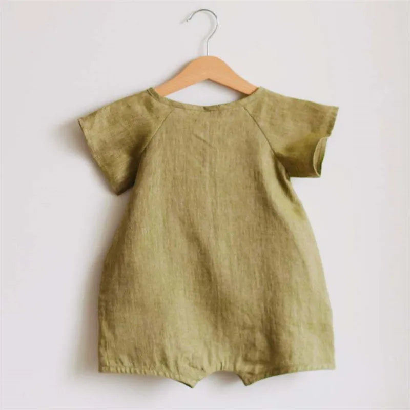 Organic Linen Cotton Baby Romper - Breathable Summer Bodysuit