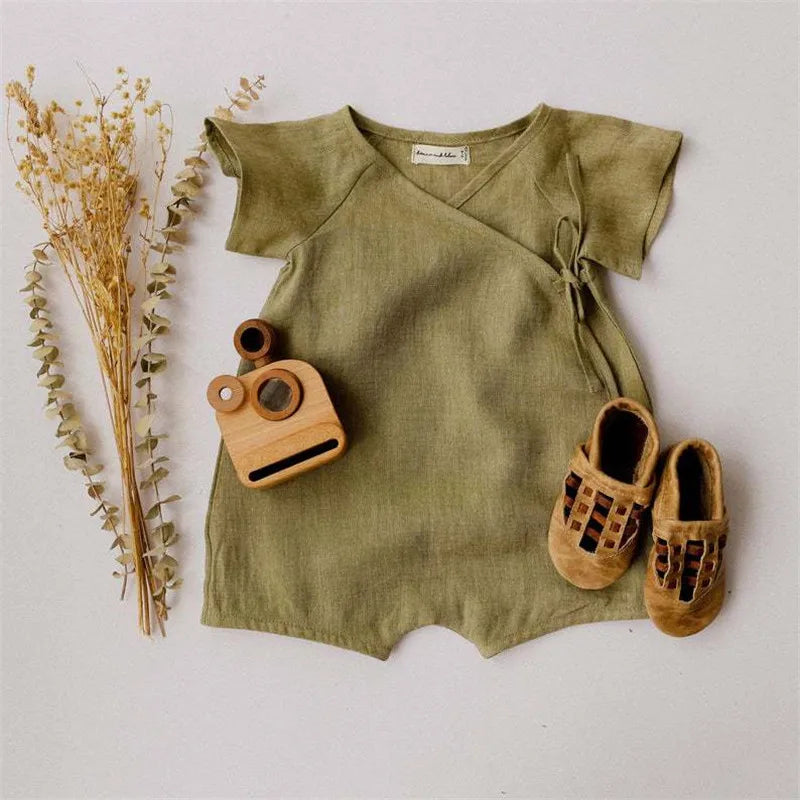 Organic Linen Cotton Baby Romper - Breathable Summer Bodysuit