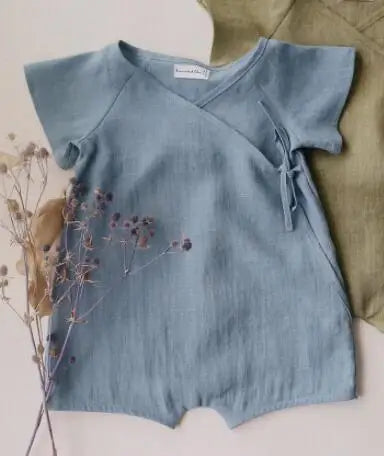 Organic Linen Cotton Baby Romper - Breathable Summer Bodysuit