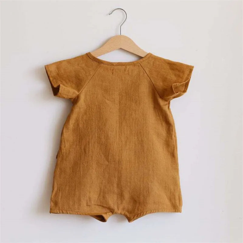 Organic Linen Cotton Baby Romper - Breathable Summer Bodysuit