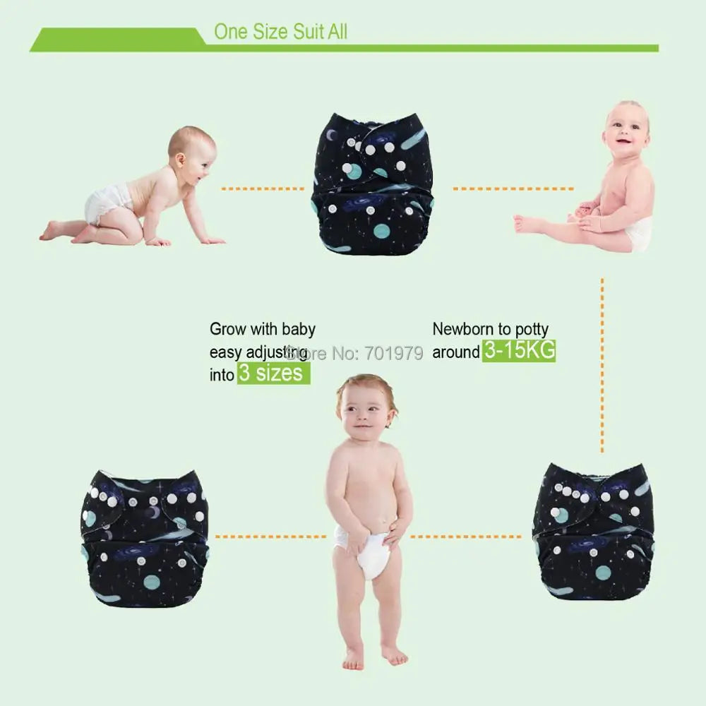 ALVABABY Reusable Cloth Diaper - Eco-Friendly Baby Nappy with Microfiber Insert (3-15kg)