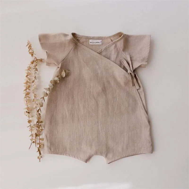 Organic Linen Cotton Baby Romper - Breathable Summer Bodysuit