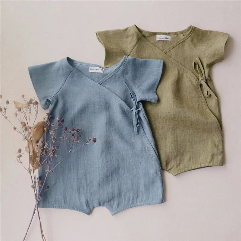 Organic Linen Cotton Baby Romper - Breathable Summer Bodysuit