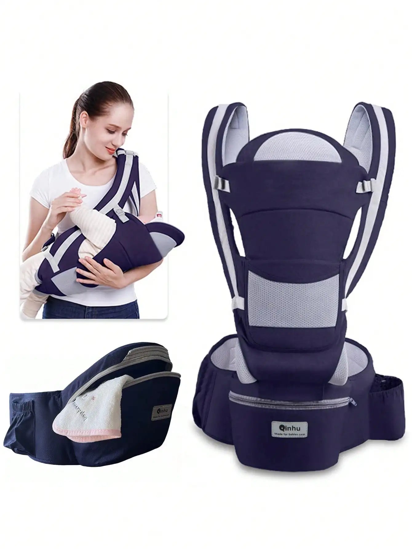 Ergonomic Baby Carrier with Hip Seat - Adjustable & Portable for All-Day Comfort