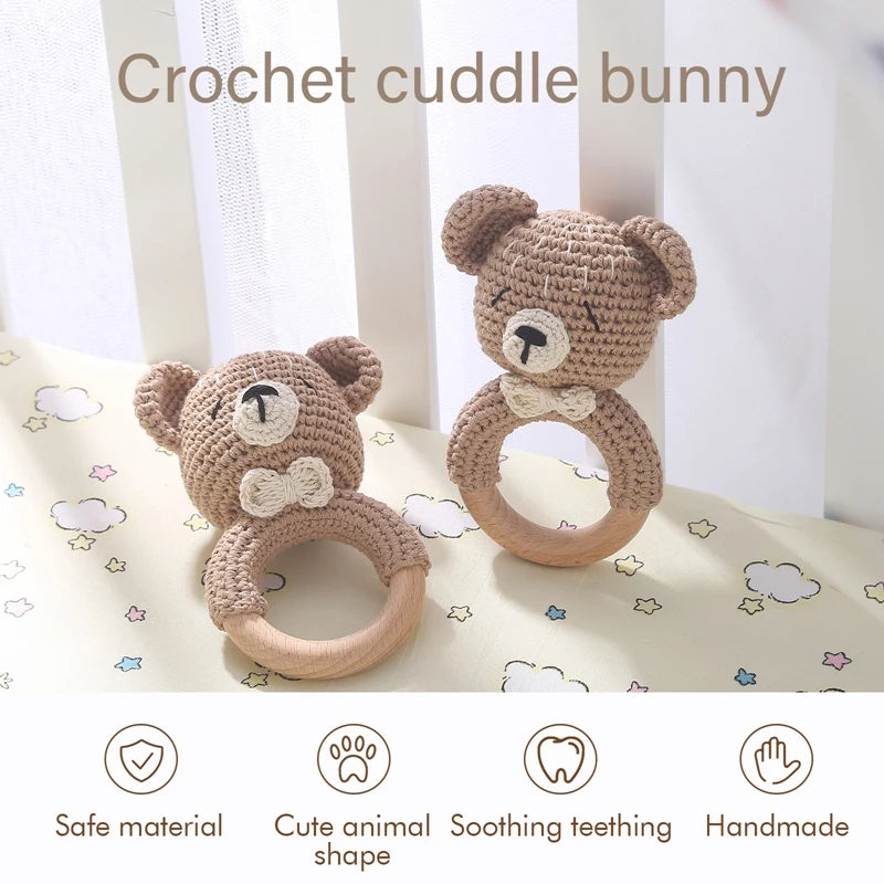 🐰 Bunny's First Friend - Handcrafted Crochet Rattle & Natural Wood Teether
