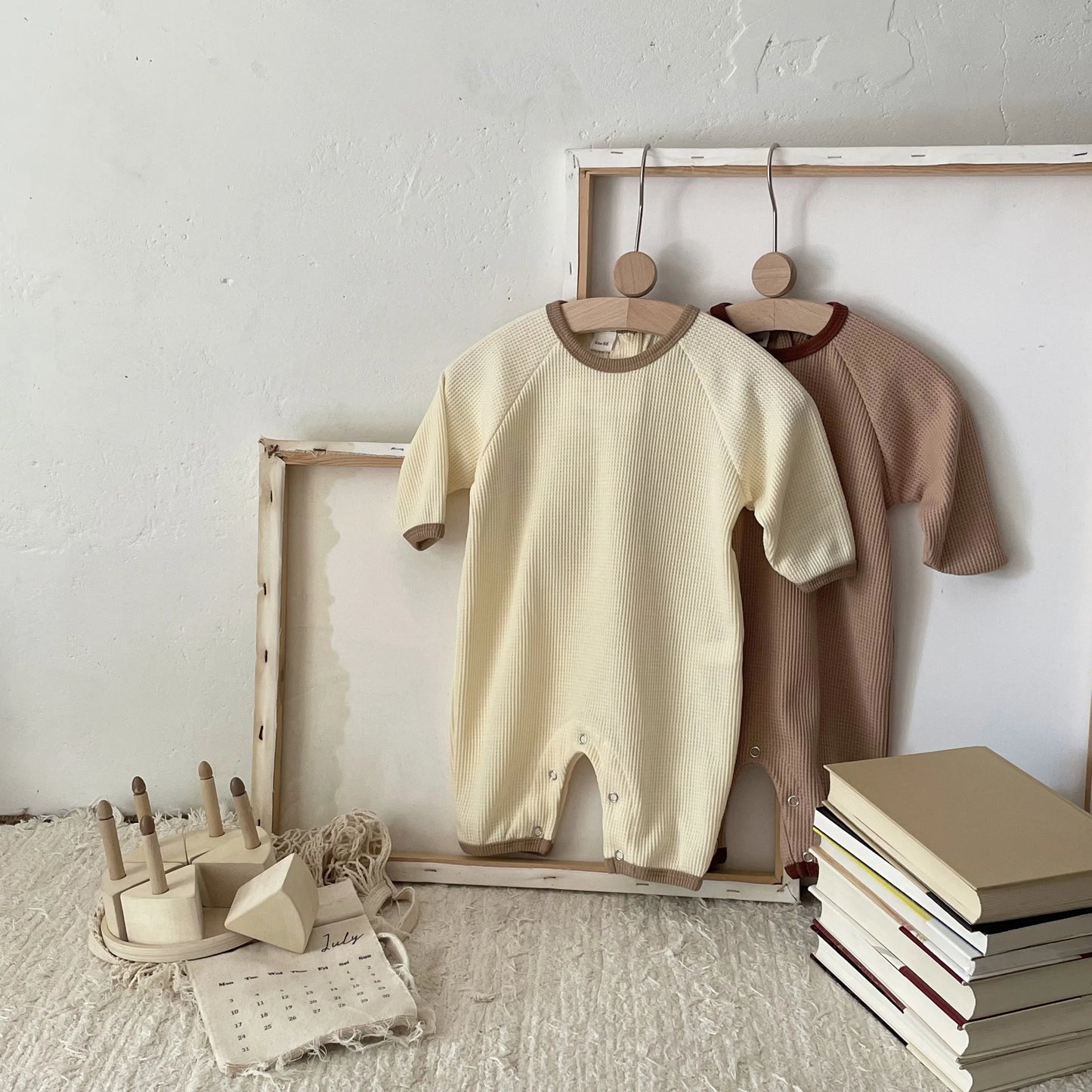 Premium Waffle Weave Baby Romper - Long Sleeve Cotton Jumpsuit for Newborns