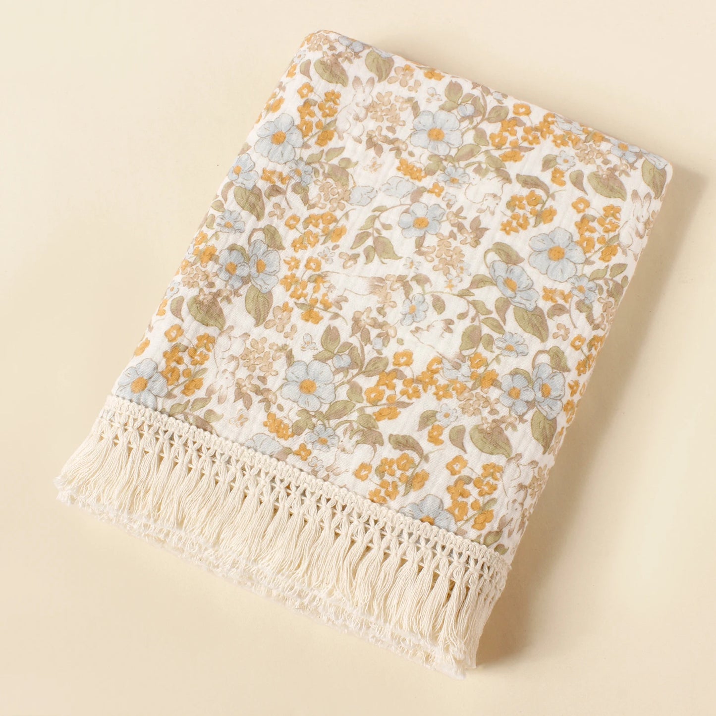Dreamy Floral Baby Blanket - Organic Cotton with Sweet Tassels