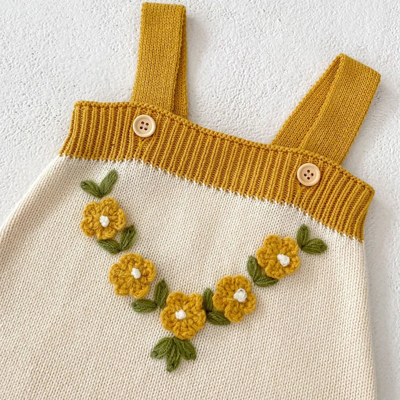 Baby Girl Floral Knit Sweetheart Jumpsuit - Autumn Collection