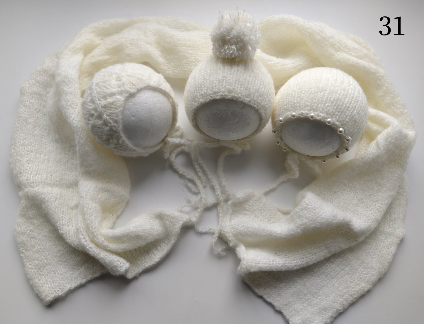 Newborn Photography Props - 3 Mohair Hats & Wrap Set