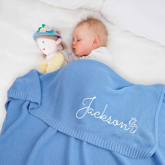 Custom Embroidered Baby Blanket with Name - Soft Knit Personalized Gift