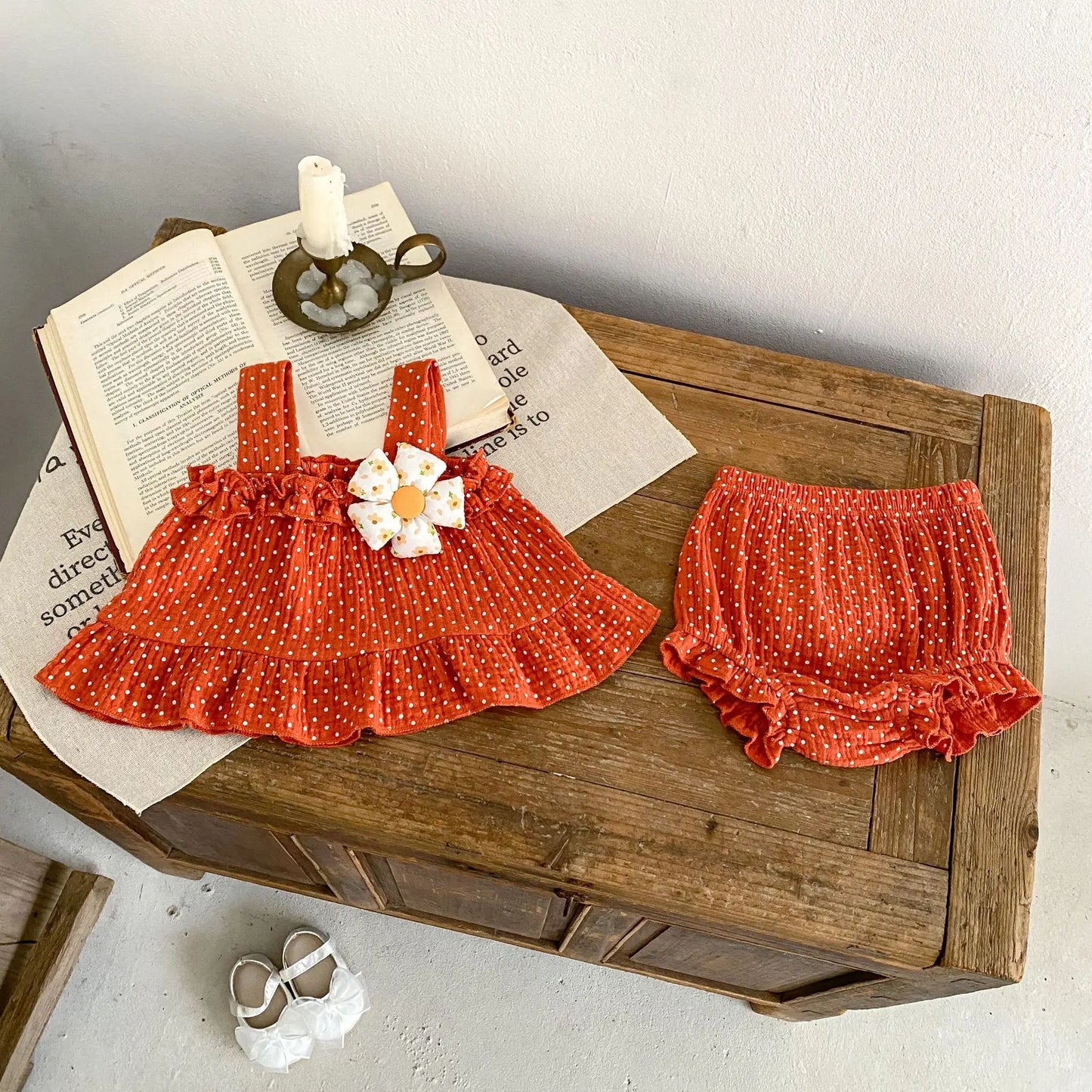 Sweet Dot Print Baby Girl Set - Sleeveless Top & Wrap Pants