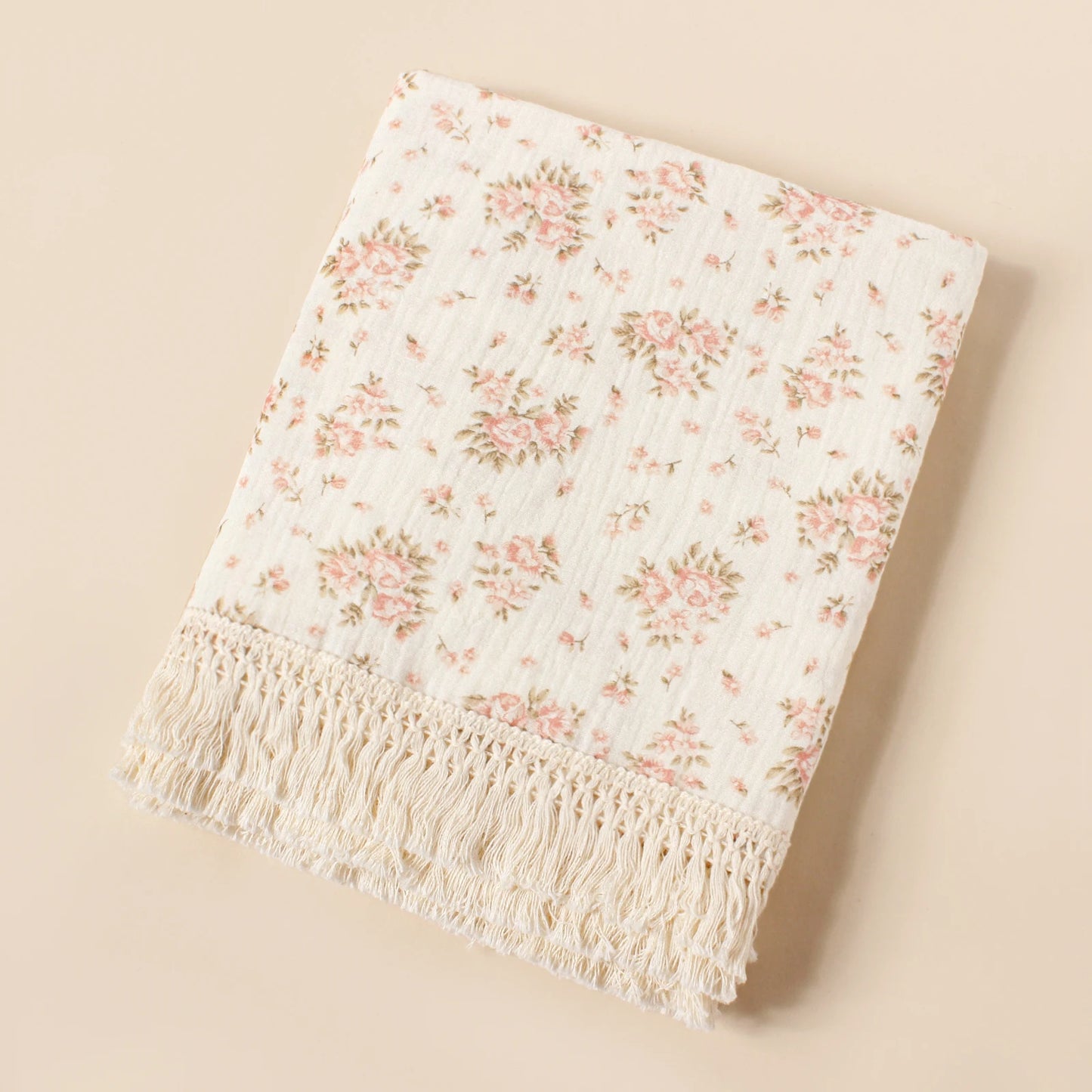 Dreamy Floral Baby Blanket - Organic Cotton with Sweet Tassels
