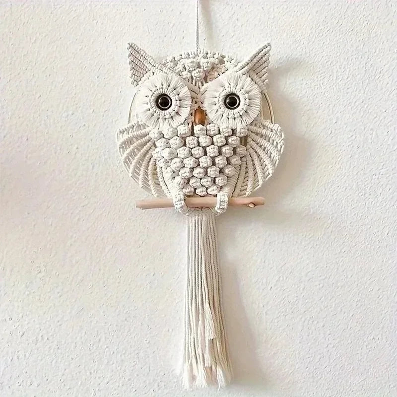 Handwoven Owl Wall Art - Boho Nursery Macrame Decor