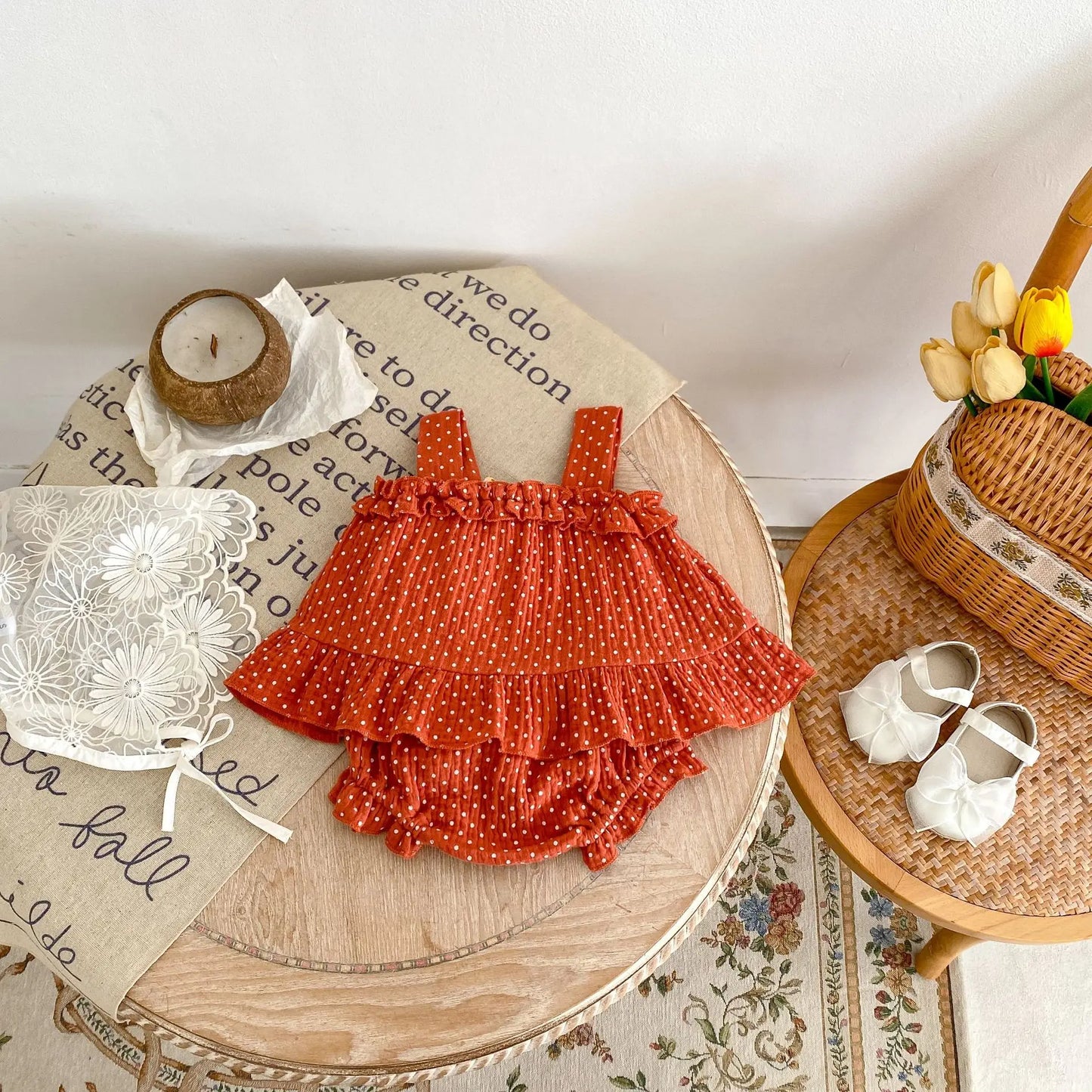 Sweet Dot Print Baby Girl Set - Sleeveless Top & Wrap Pants