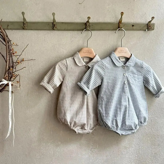 Adorable Plaid Baby Romper - Long Sleeve Bodysuit with Pockets