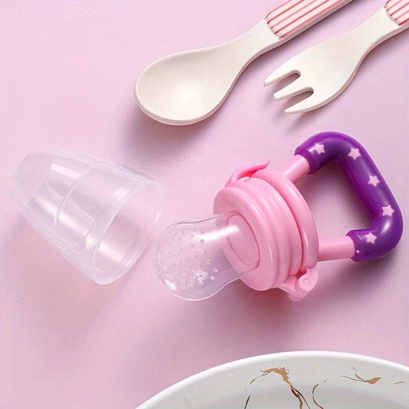 Silicone Baby Feeding Spoon & Fruit Pacifier - Safe Mesh Feeder for First Foods
