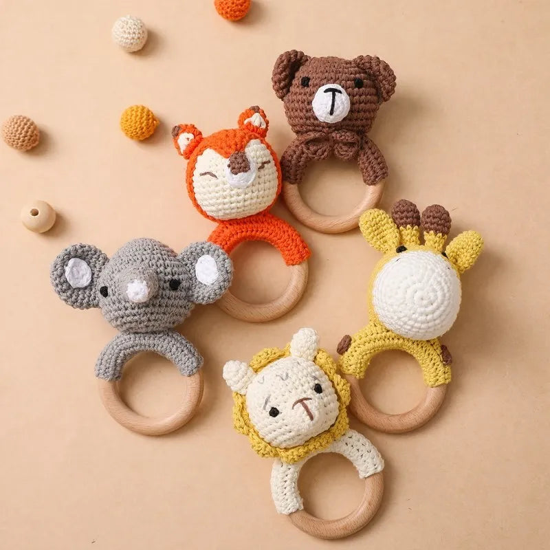 🐰 Bunny's First Friend - Handcrafted Crochet Rattle & Natural Wood Teether