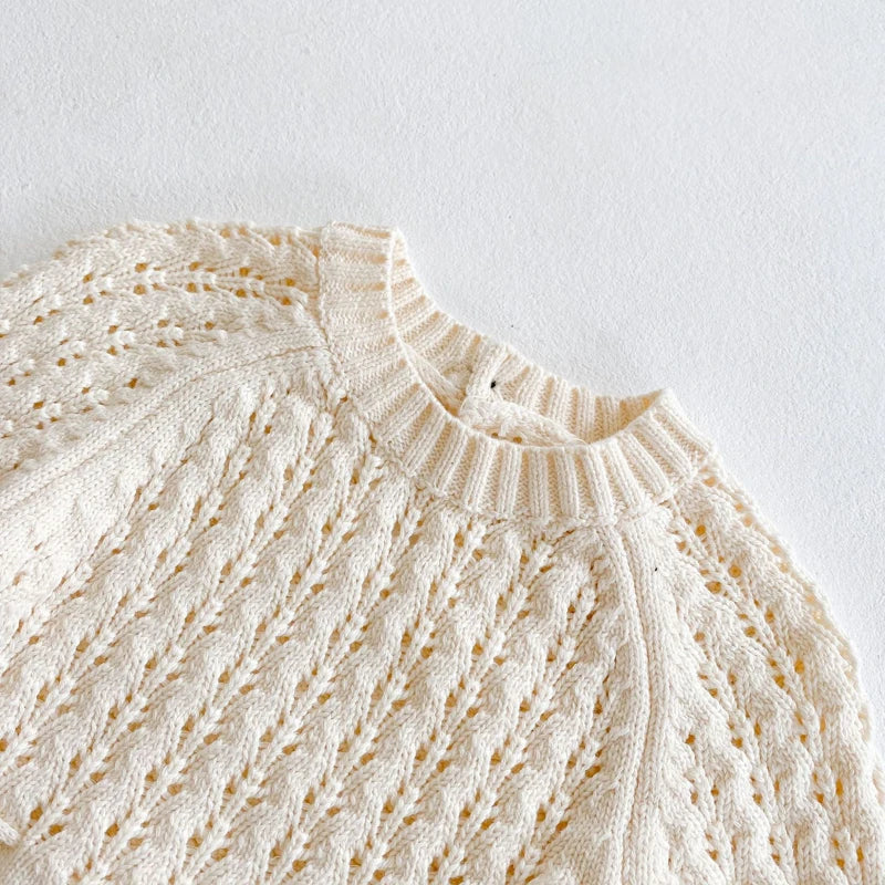 Baby Girl Knitted Romper - Sweetheart Triangle Hollow Waist Jumpsuit (0-3 Years)