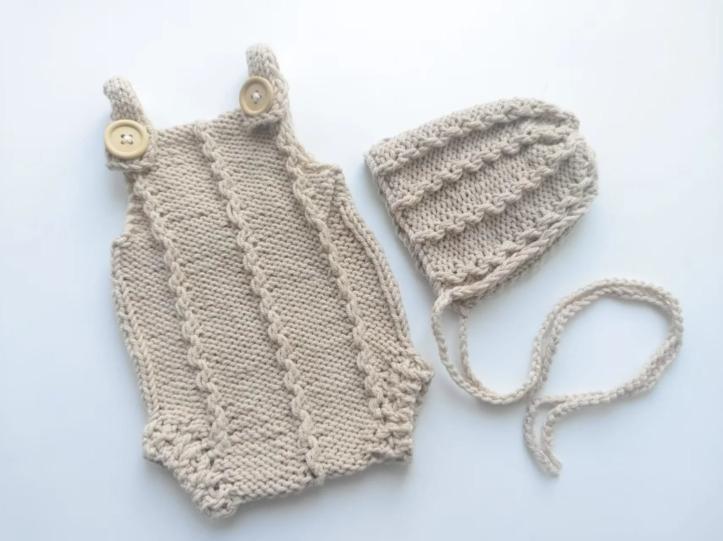 Newborn Photography Props - Hand-Knitted Jumpsuit & Hat Set