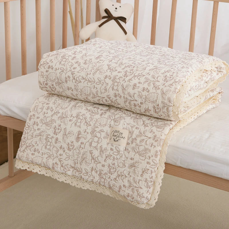 Soft Cotton Baby Comforter - Floral Gauze Quilted Blanket for Newborns & Toddlers