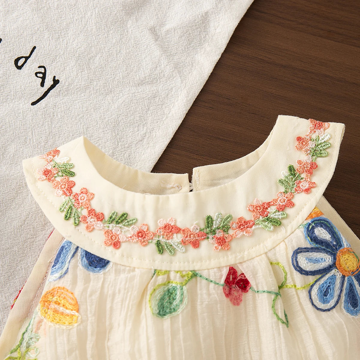 Flower Embroidery Baby Girl Summer Dress - Cotton Beach Dress