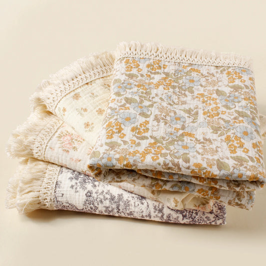 Dreamy Floral Baby Blanket - Organic Cotton with Sweet Tassels