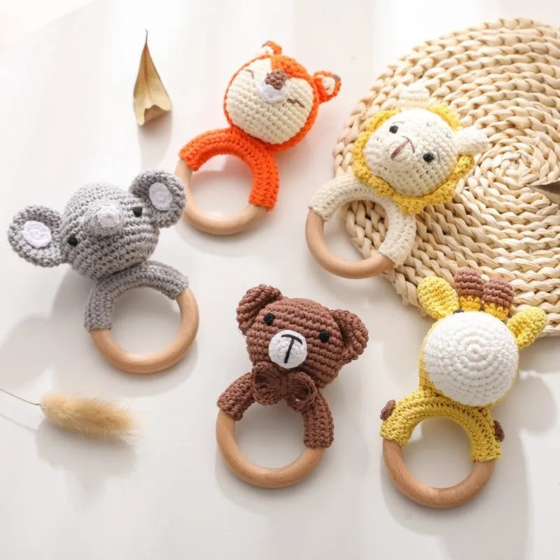 🐰 Bunny's First Friend - Handcrafted Crochet Rattle & Natural Wood Teether