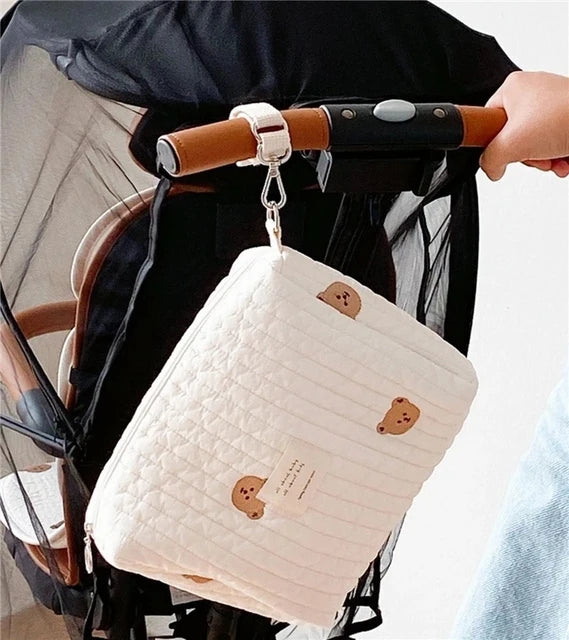 Premium Quilted Diaper Bag - Korean Style Embroidered Mummy Organizer with Stroller Hooks