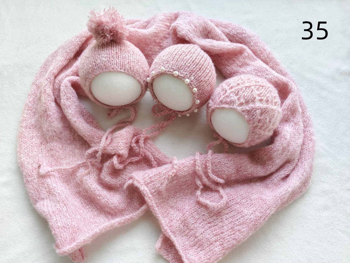 Newborn Photography Props - 3 Mohair Hats & Wrap Set