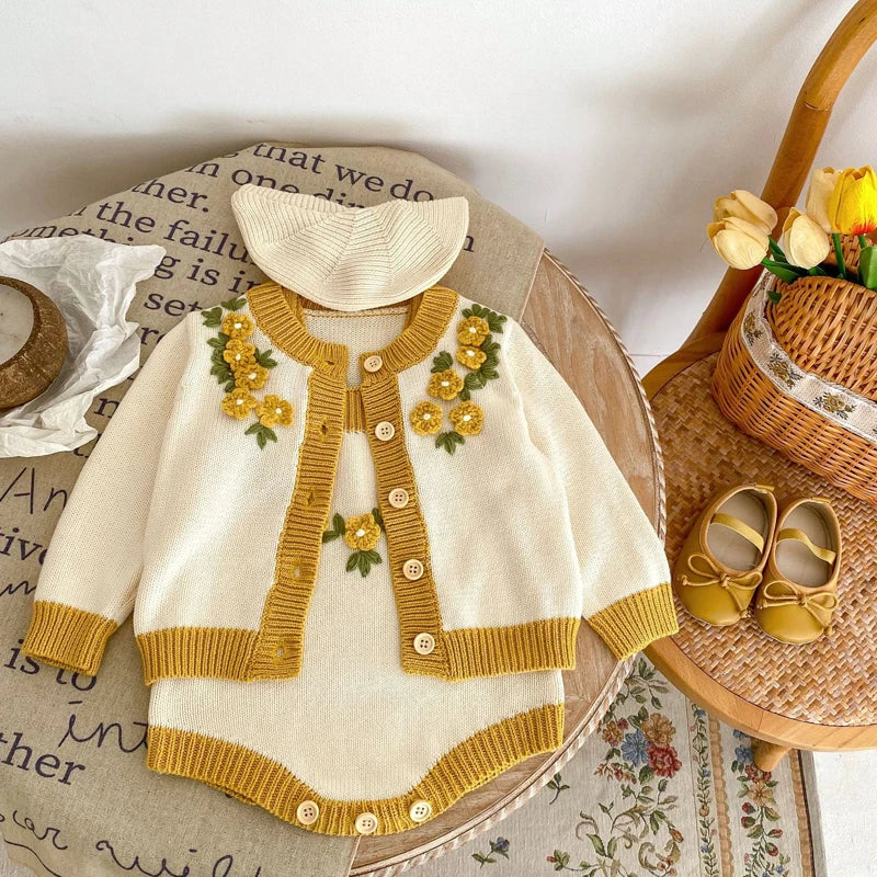 Baby Girl Floral Knit Sweetheart Jumpsuit - Autumn Collection