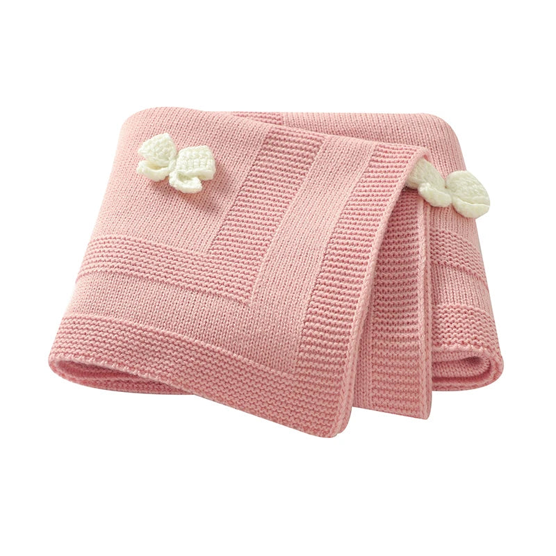 Dreamy Clouds Baby Blanket - Soft Knit Swaddle with Adorable 3D Bows