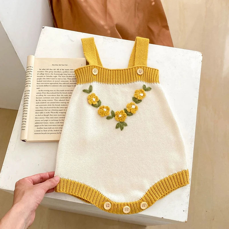 Baby Girl Floral Knit Sweetheart Jumpsuit - Autumn Collection