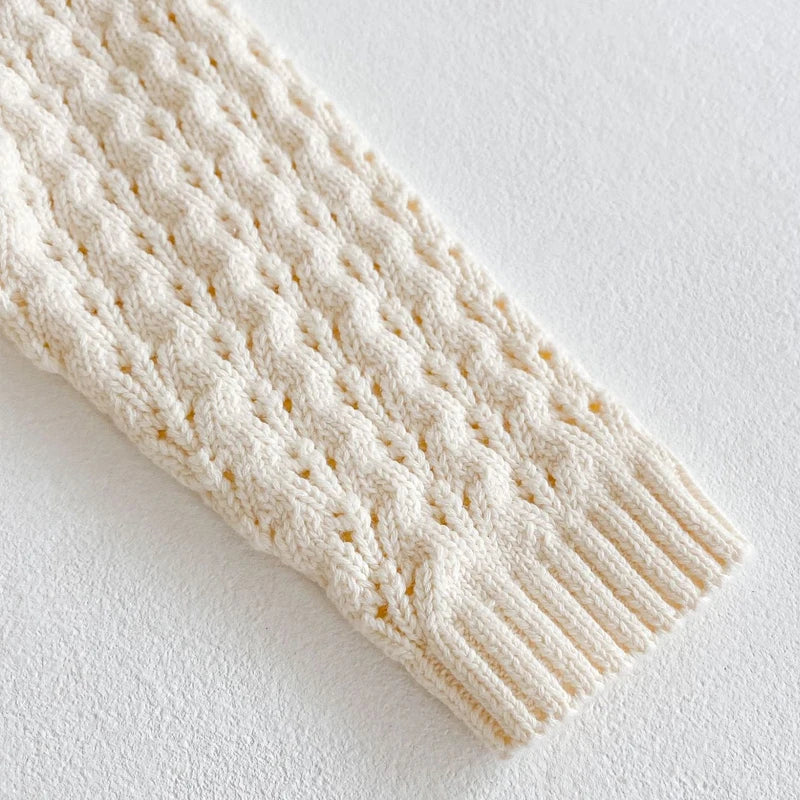 Baby Girl Knitted Romper - Sweetheart Triangle Hollow Waist Jumpsuit (0-3 Years)