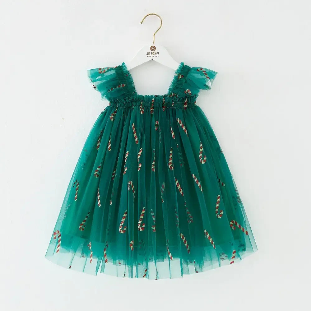 Gold Star Tulle Christmas Dress - Girls Party Dress with Mesh Overlay (0-7Y)