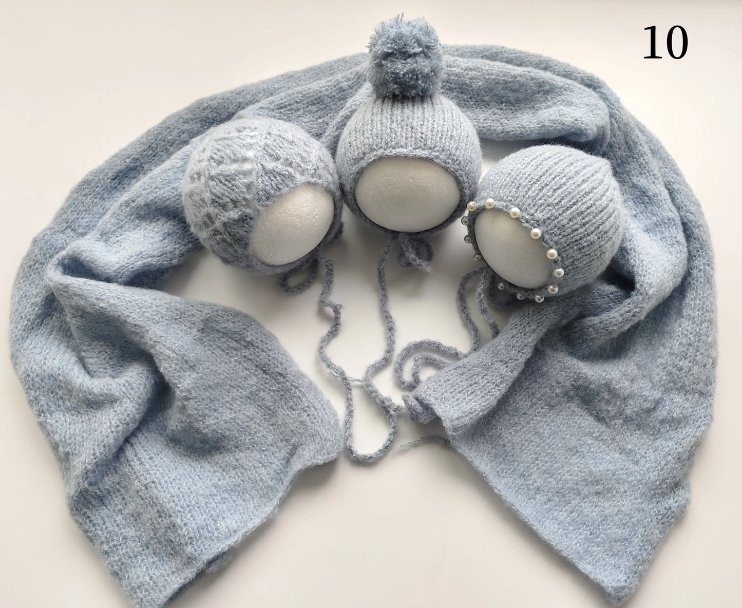 Newborn Photography Props - 3 Mohair Hats & Wrap Set