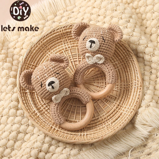 🐰 Bunny's First Friend - Handcrafted Crochet Rattle & Natural Wood Teether