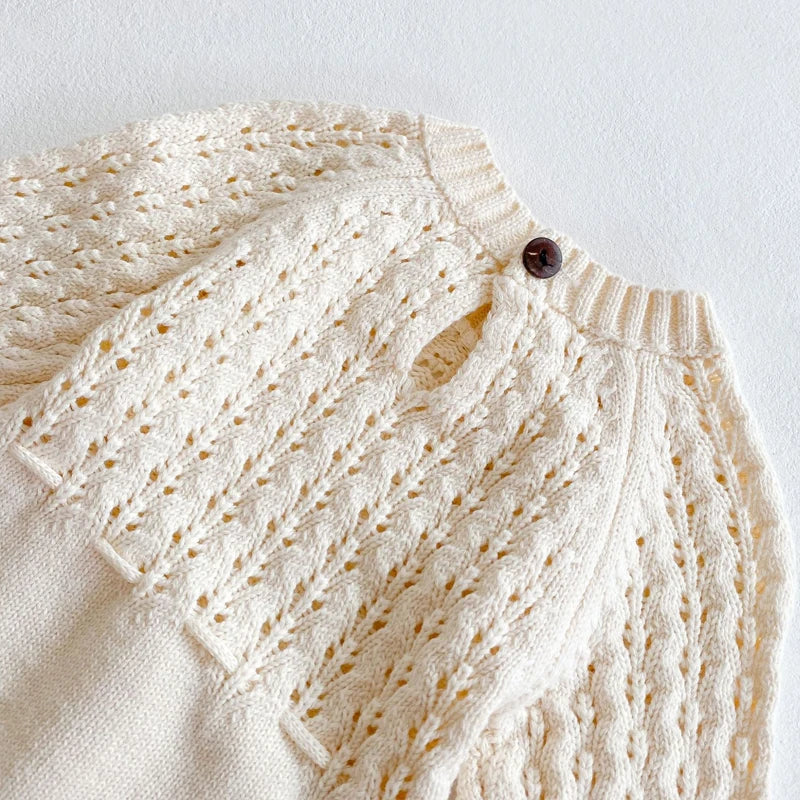 Baby Girl Knitted Romper - Sweetheart Triangle Hollow Waist Jumpsuit (0-3 Years)