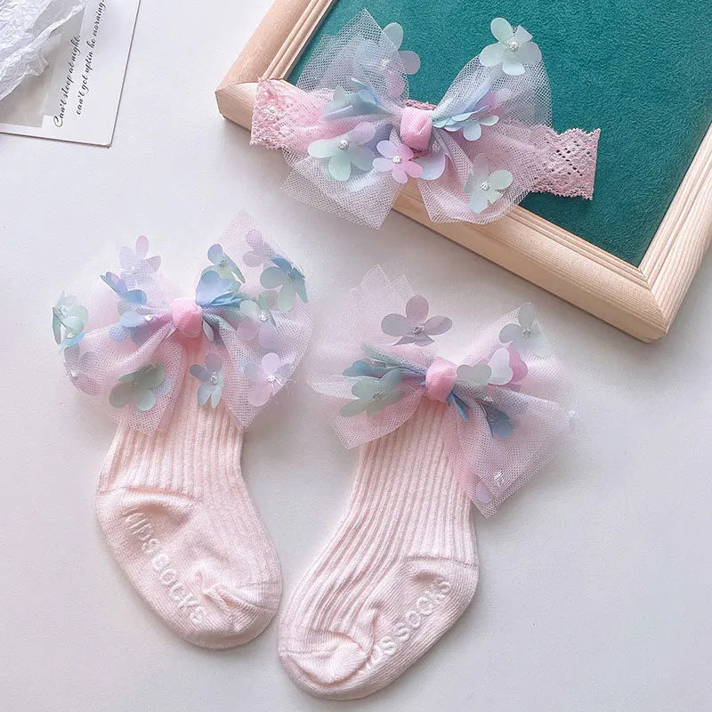 Little Angel Bow & Sock Gift Set - Adorable Baby Headband & Cozy Socks