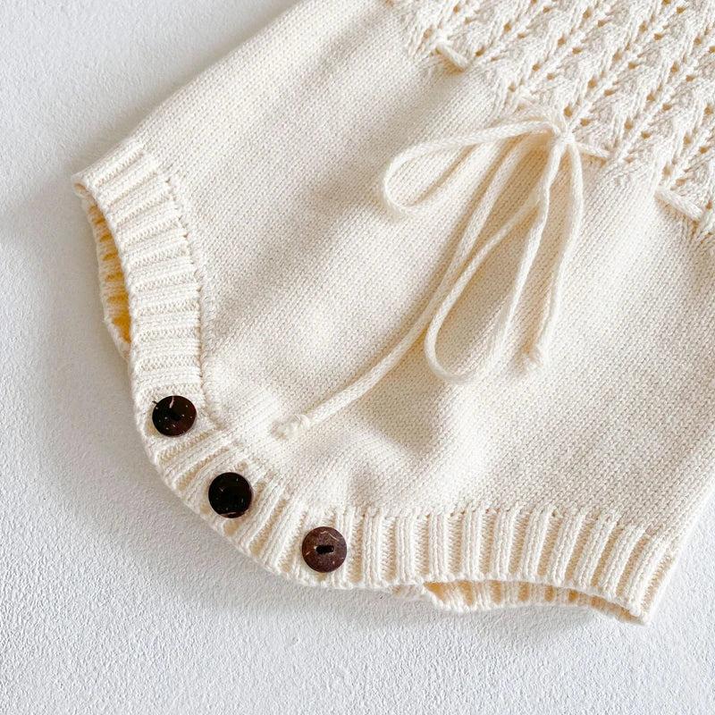Baby Girl Knitted Romper - Sweetheart Triangle Hollow Waist Jumpsuit (0-3 Years)