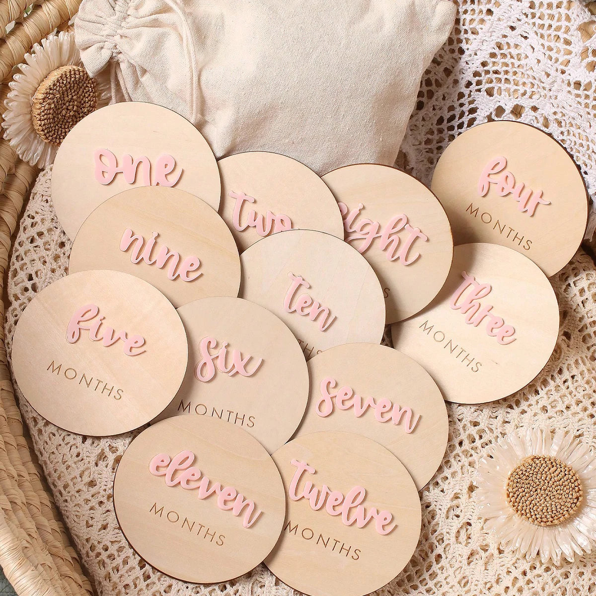 Monthly Milestone Wooden Cards - Baby's First Year Memory Set (12 Pieces)