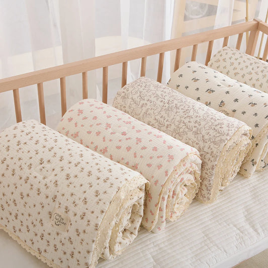 Soft Cotton Baby Comforter - Floral Gauze Quilted Blanket for Newborns & Toddlers