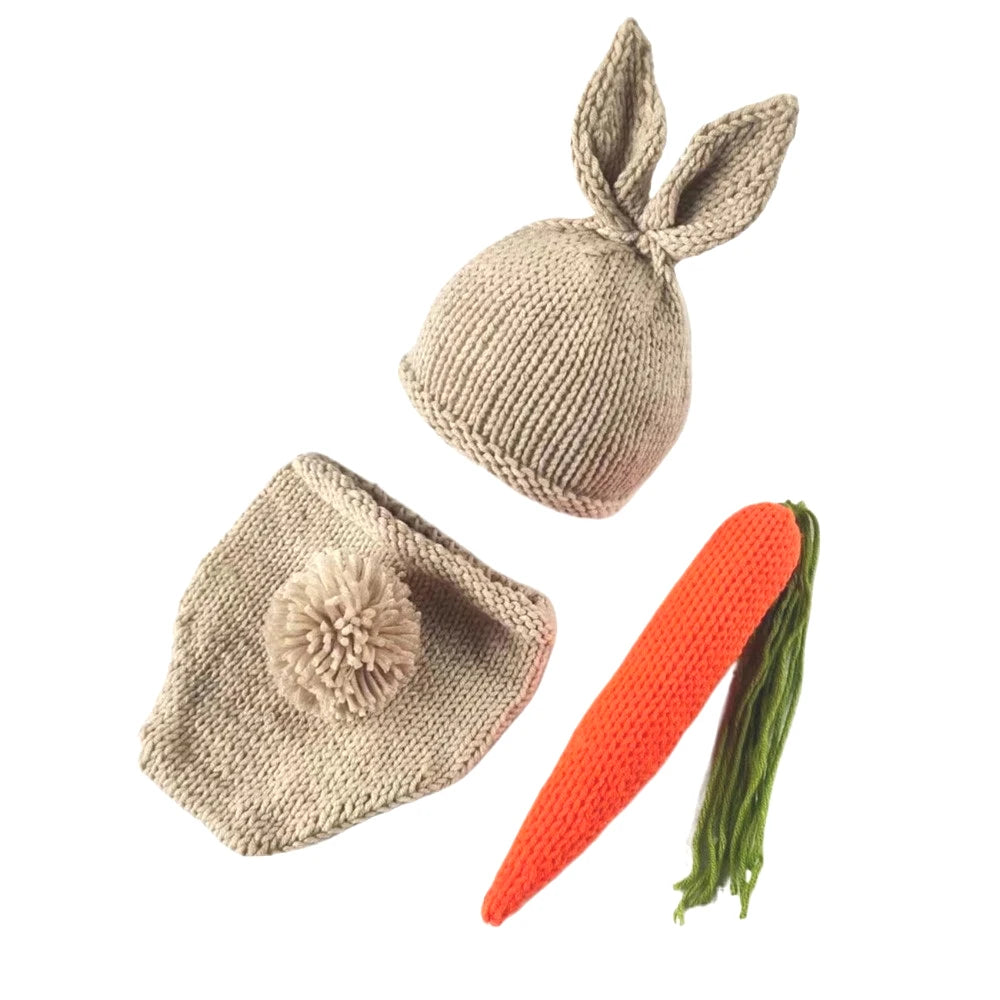 Premium Baby Bunny Photography Set - Handknitted Newborn Costume