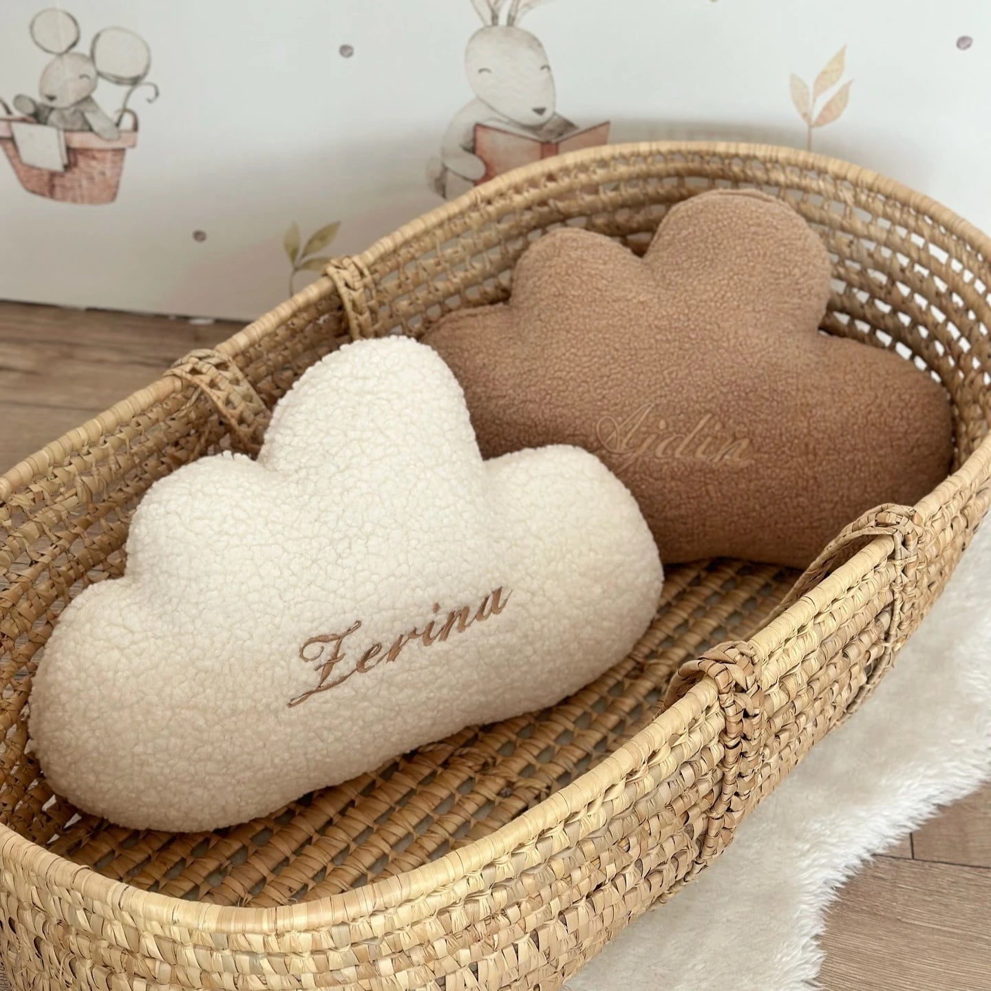 Personalized Cloud Baby Pillow - Soft Lambswool Nursery Cushion